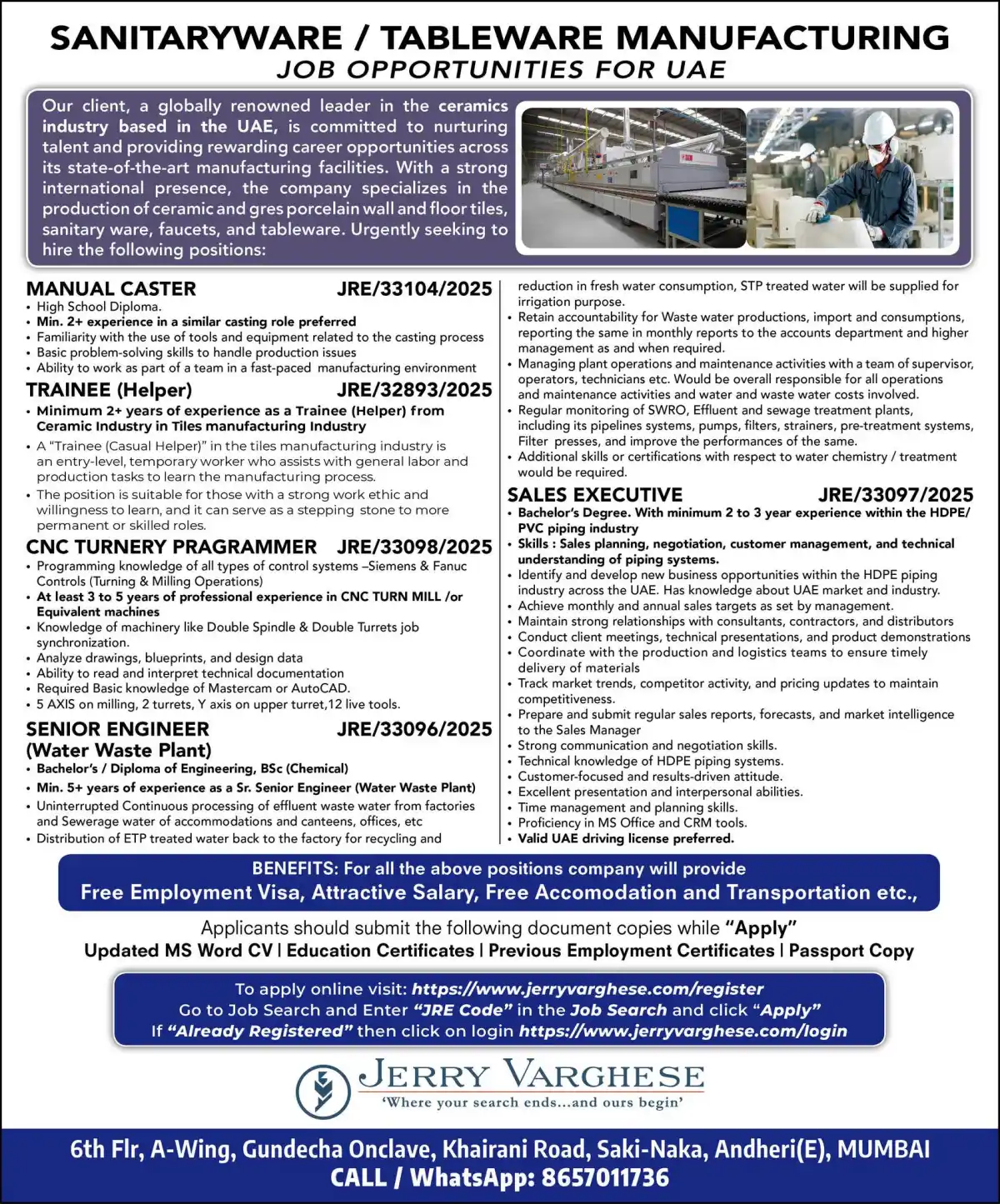 Ceramic Manufacturing Jobs UAE