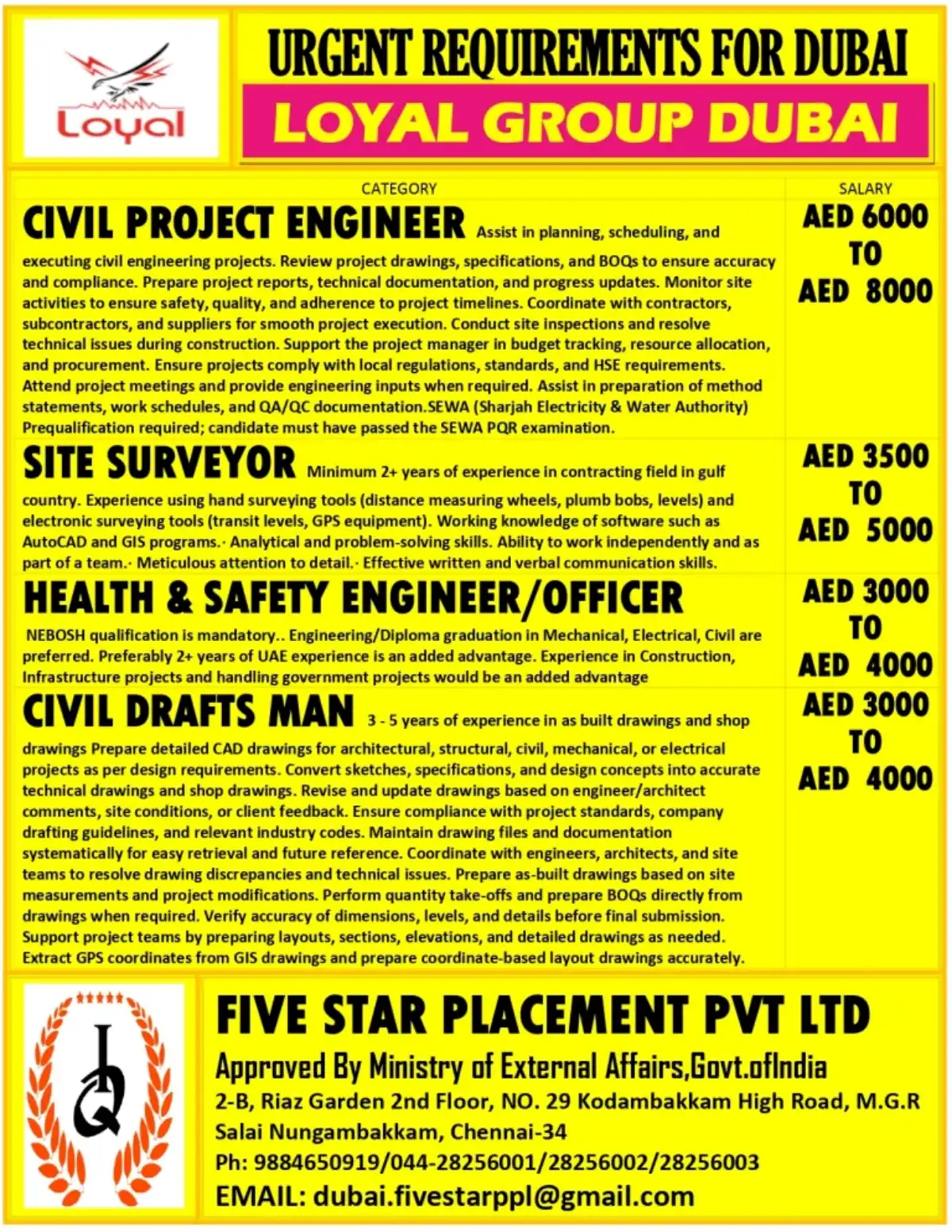 Urgent Dubai Jobs: Engineers, Surveyor, Draftsman, HSE