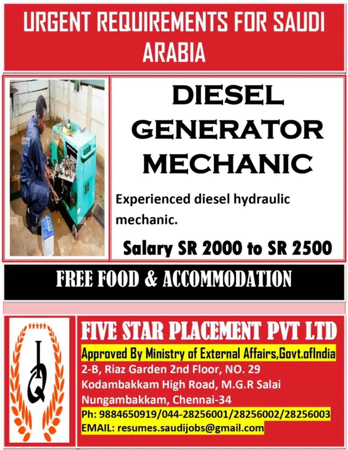 Diesel Generator Mechanic – Saudi Arabia