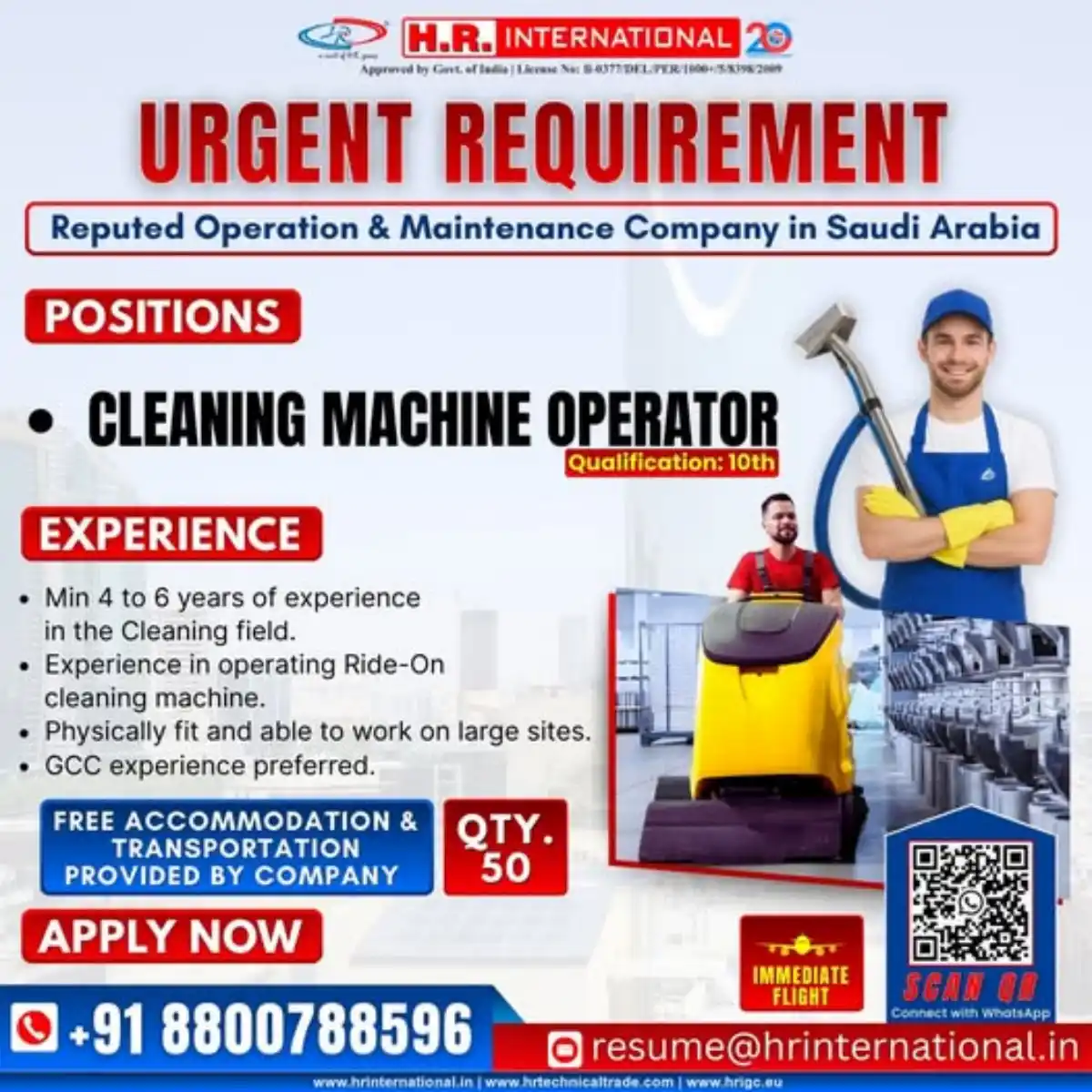 Cleaning Machine Operator – Saudi Arabia