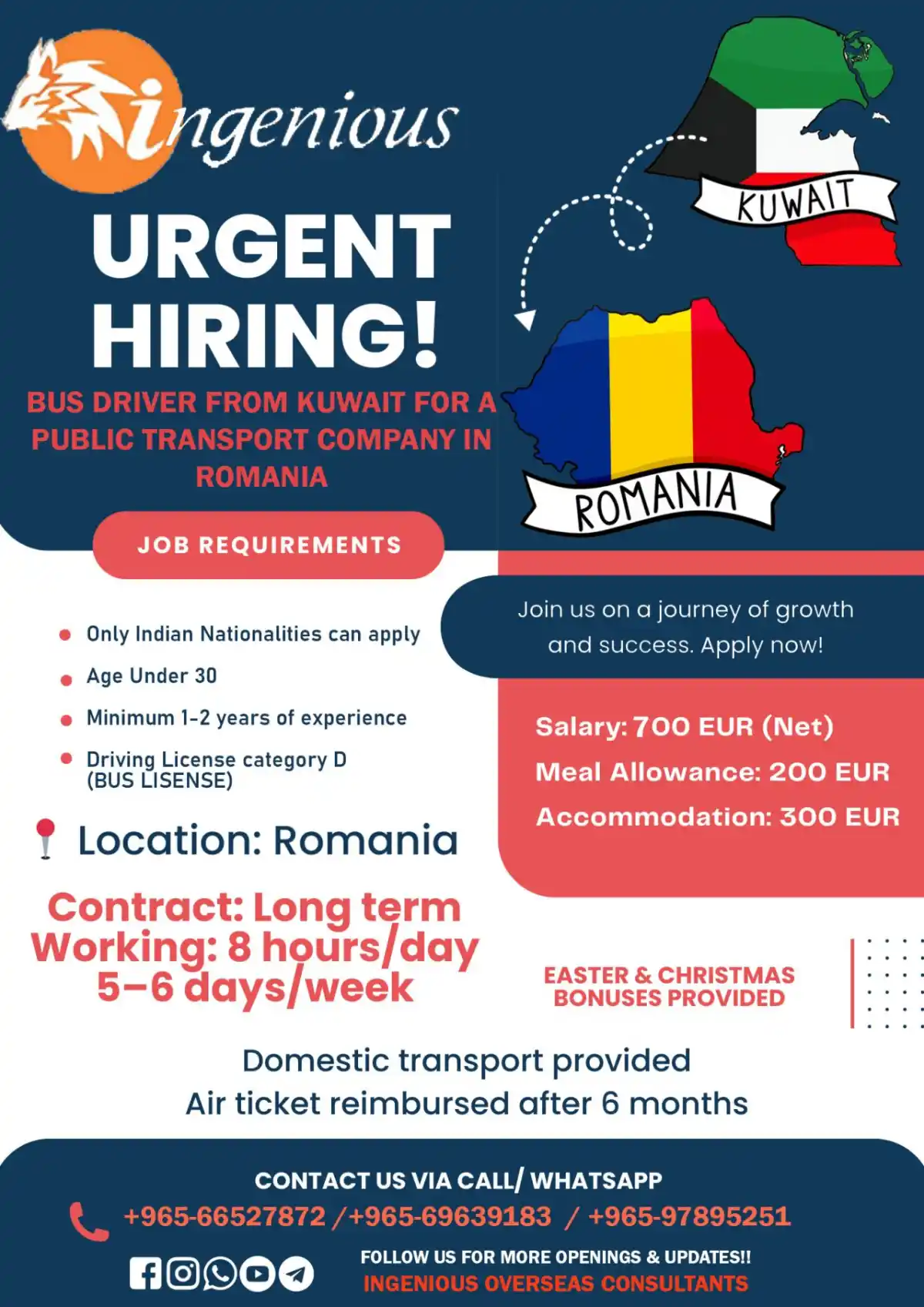 Bus Driver Job: Romania (Indian Nationals from Kuwait)