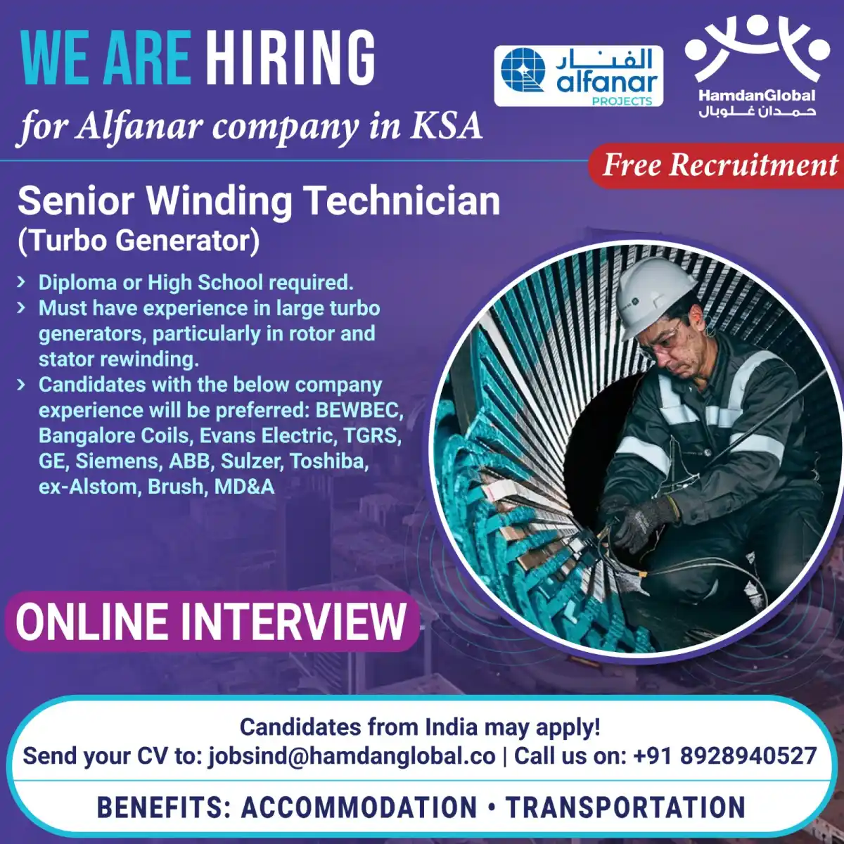 Hiring: Senior Winding Tech (Turbo Gen) – KSA