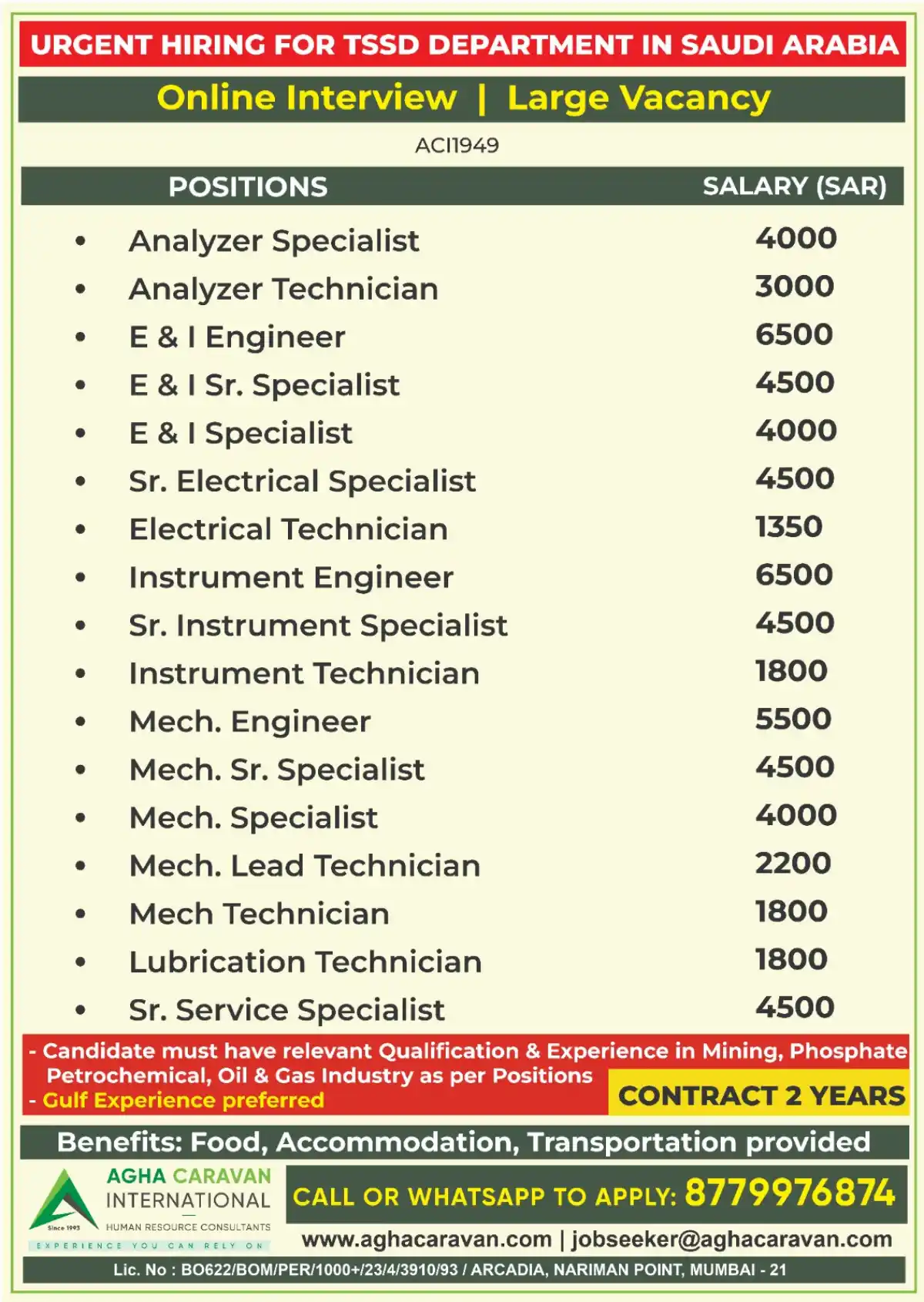 TSSD Jobs in Saudi Arabia – Online Interview