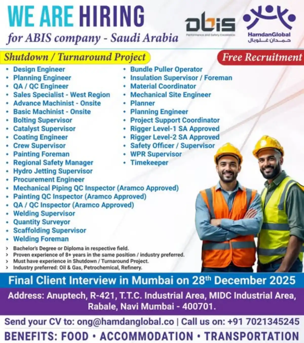 ABIS Saudi Shutdown Project Jobs