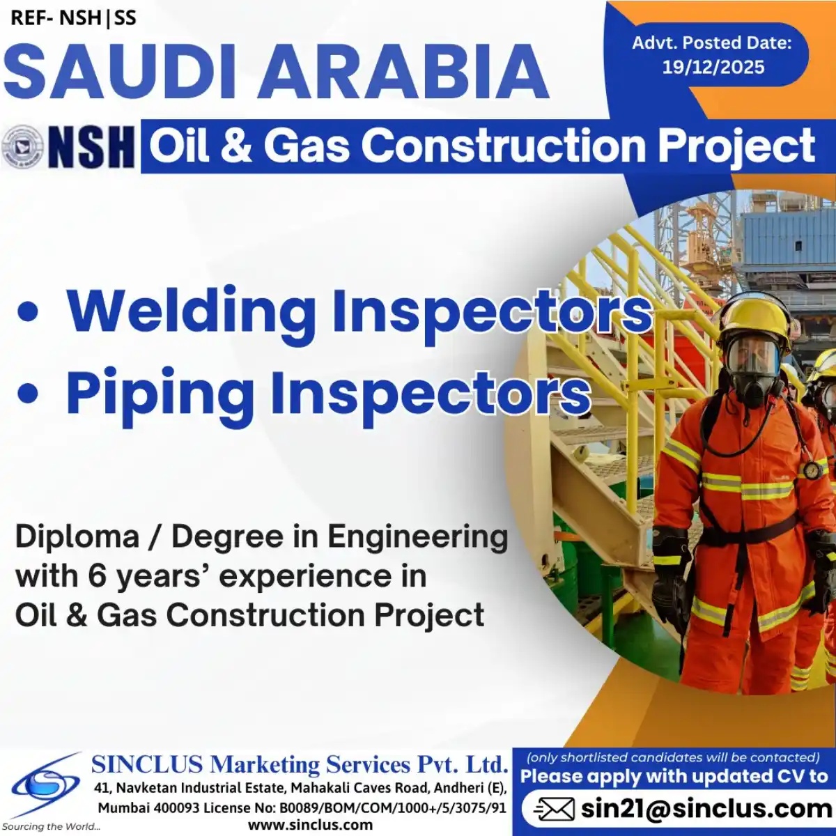 Welding & Piping Inspector Jobs – Saudi Arabia
