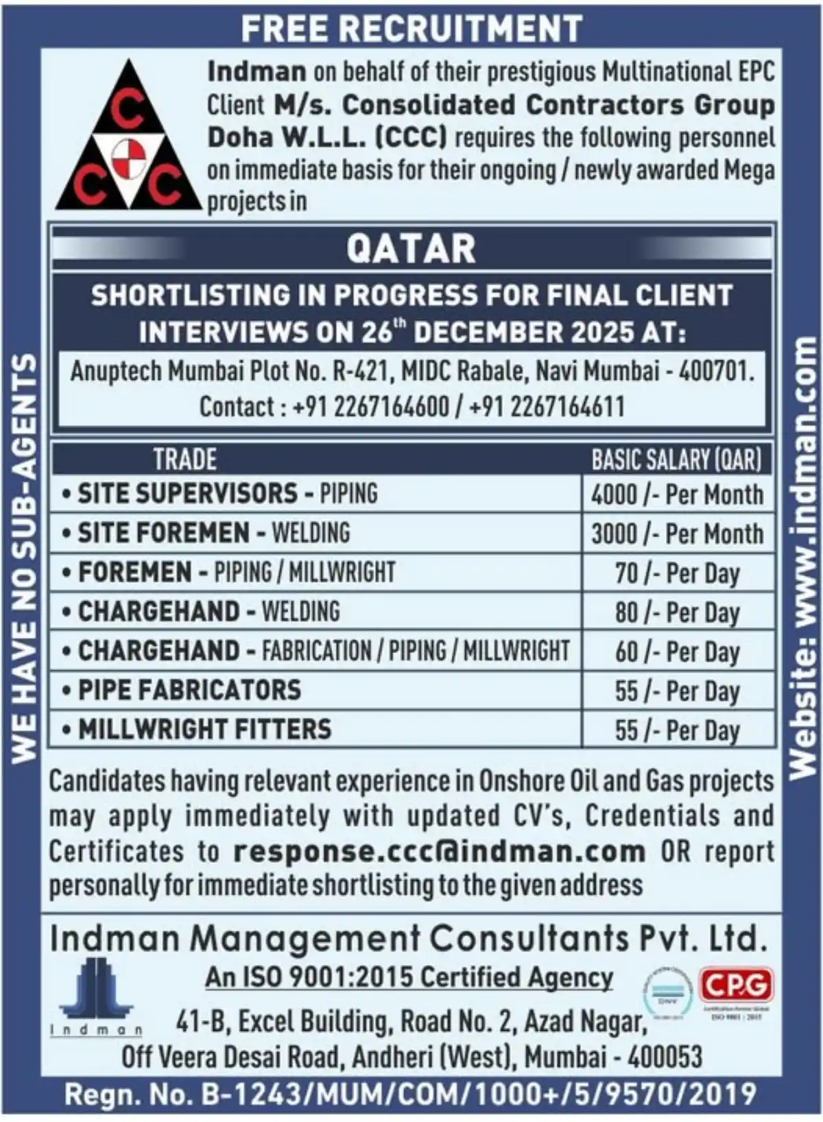 CCC Qatar Oil & Gas Jobs – Interview 26 Dec 2025