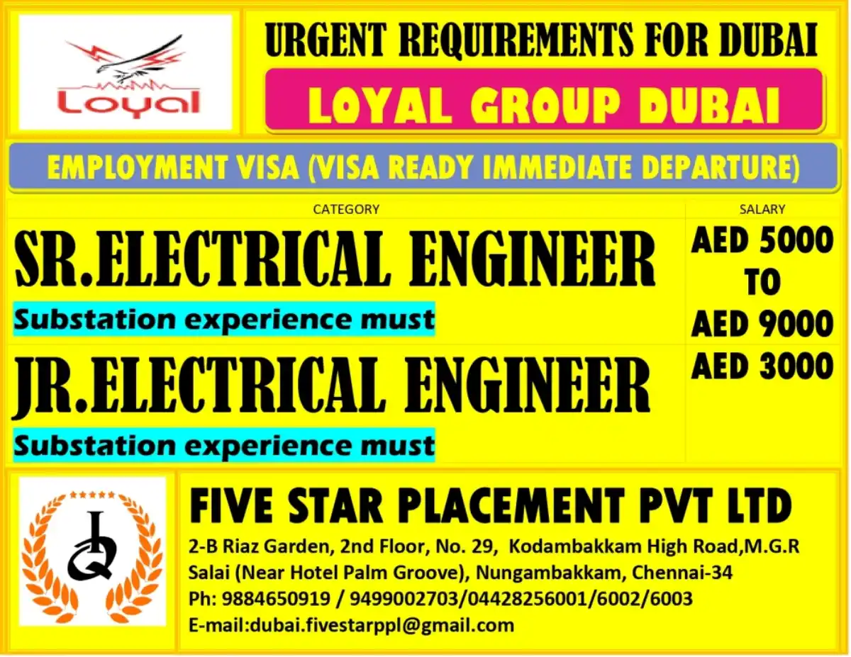 Electrical Engineers for Dubai – Urgent Hiring