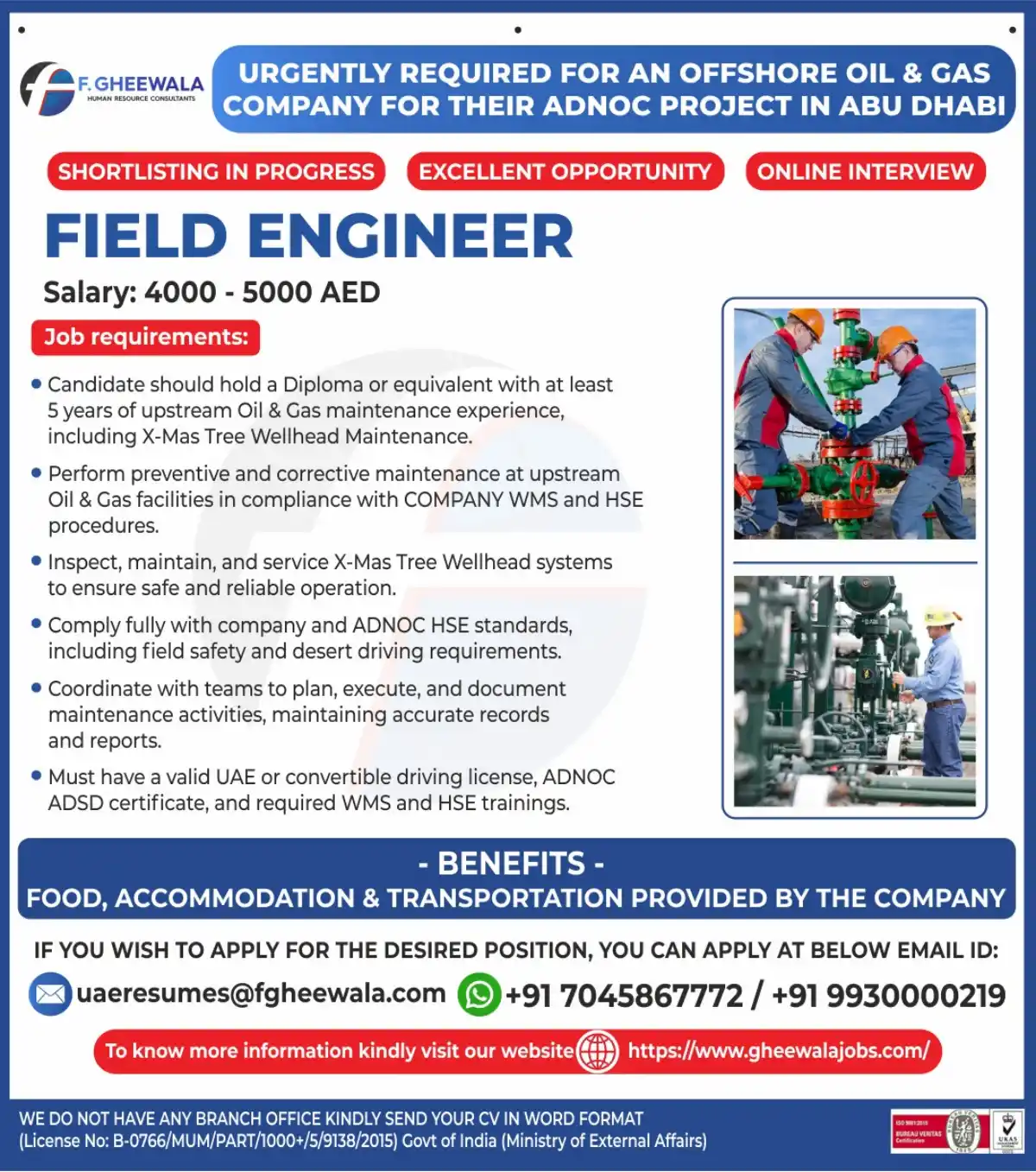 Field Engineer – ADNOC Project Abu Dhabi