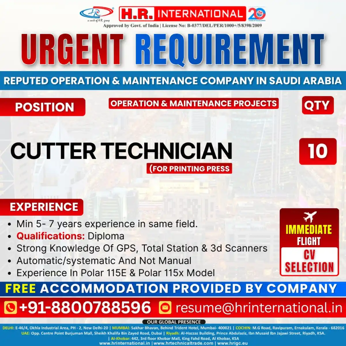 Cutter Technician – Saudi Arabia
