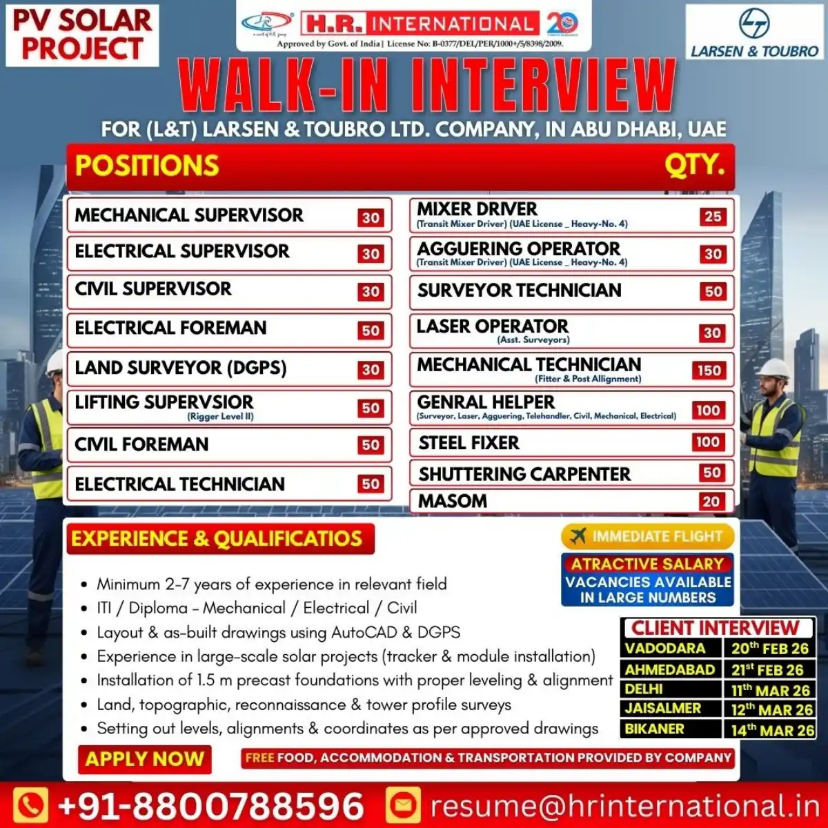 L&T UAE Solar Project Jobs 2026
