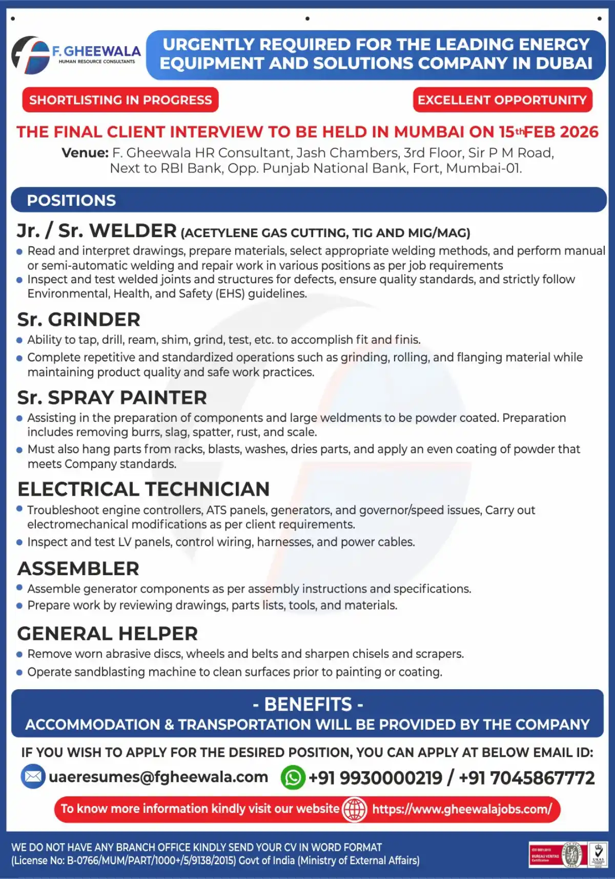 Dubai Job Vacancies: Skilled Trades