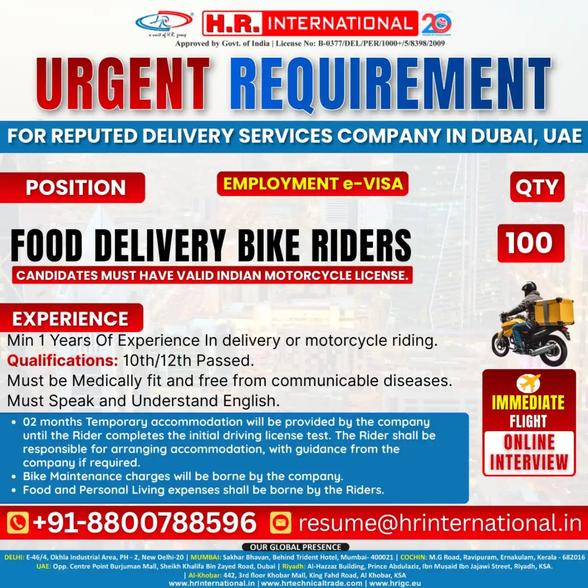 Food Delivery Bike Riders – Dubai Jobs