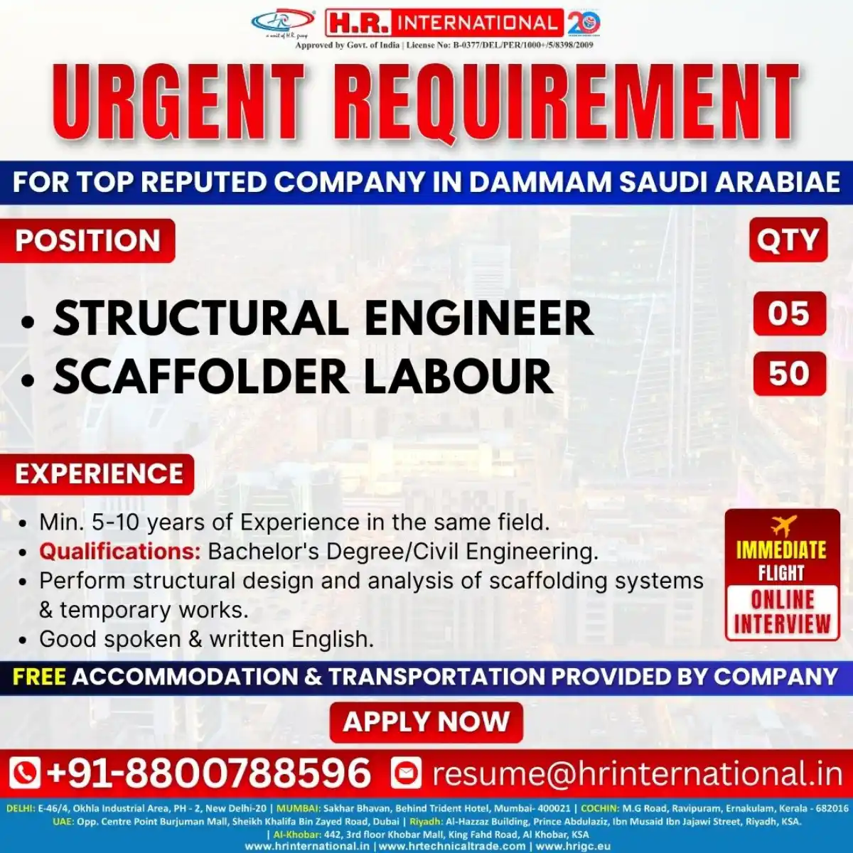 Structural Engineer & Scaffolder Jobs – Dammam