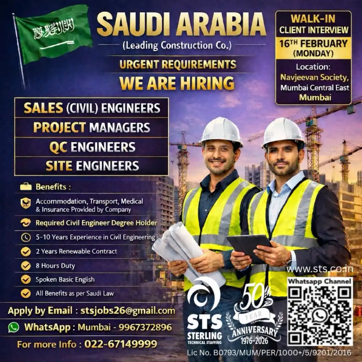 Urgent Hiring for Saudi Construction Company