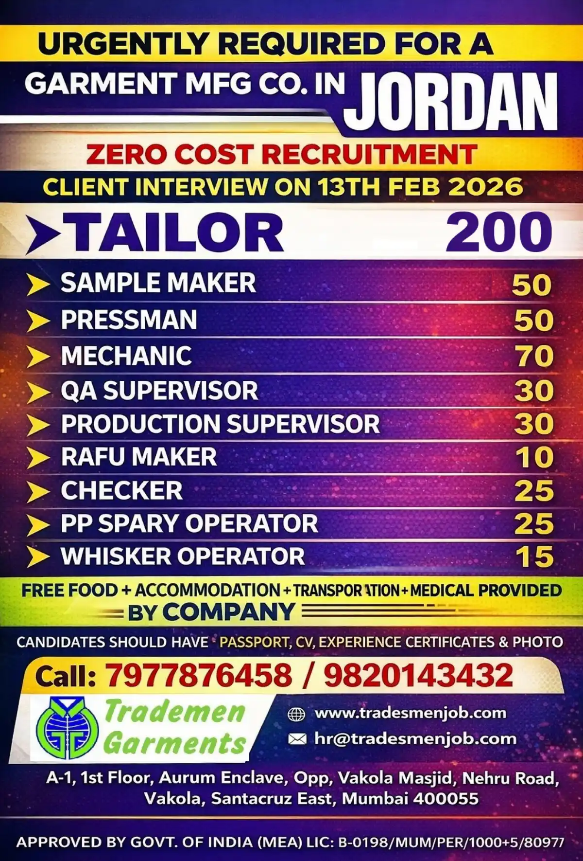 Garment Jobs in Jordan – Feb 2026 Recruitment