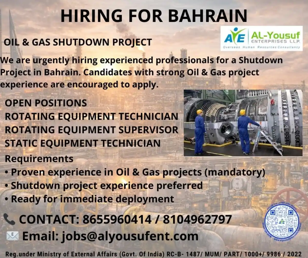 Bahrain Oil & Gas Shutdown Jobs – Immediate Hiring