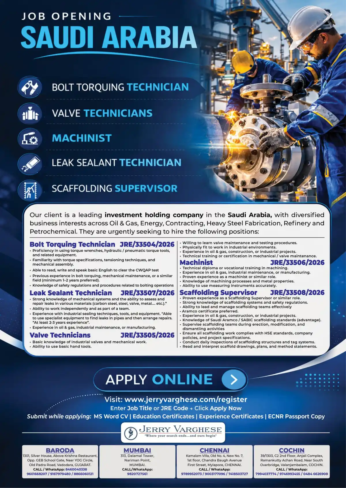 Hiring Technicians for Saudi Arabia Oil & Gas