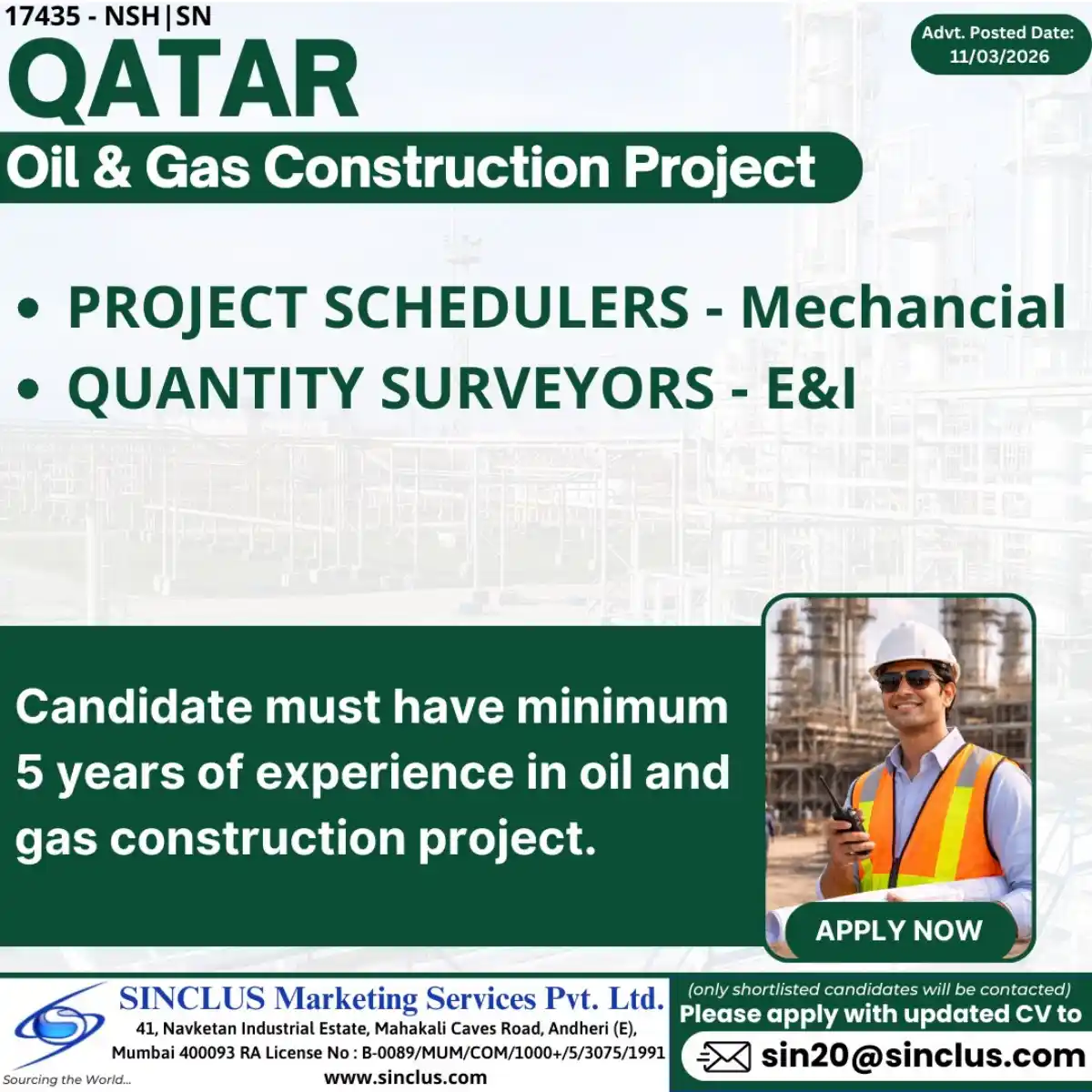 Project Schedulers & Quantity Surveyors – Qatar Oil & Gas