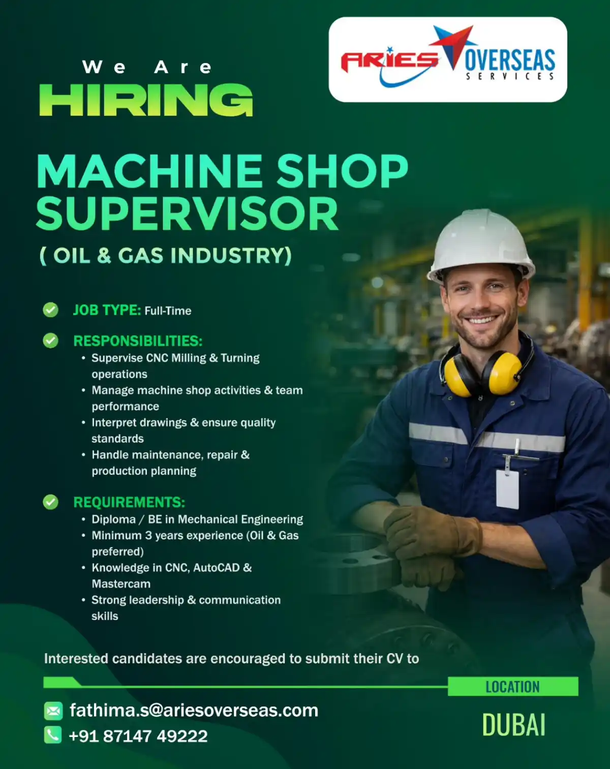 Machine Shop Supervisor Dubai