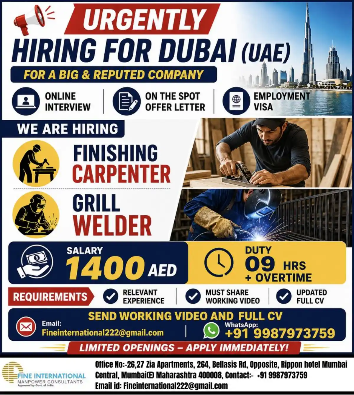 Dubai Jobs: Carpenter & Welder