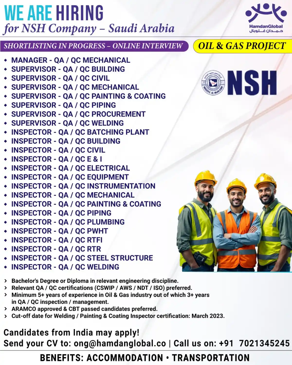 QA/QC Jobs – NSH Saudi Arabia