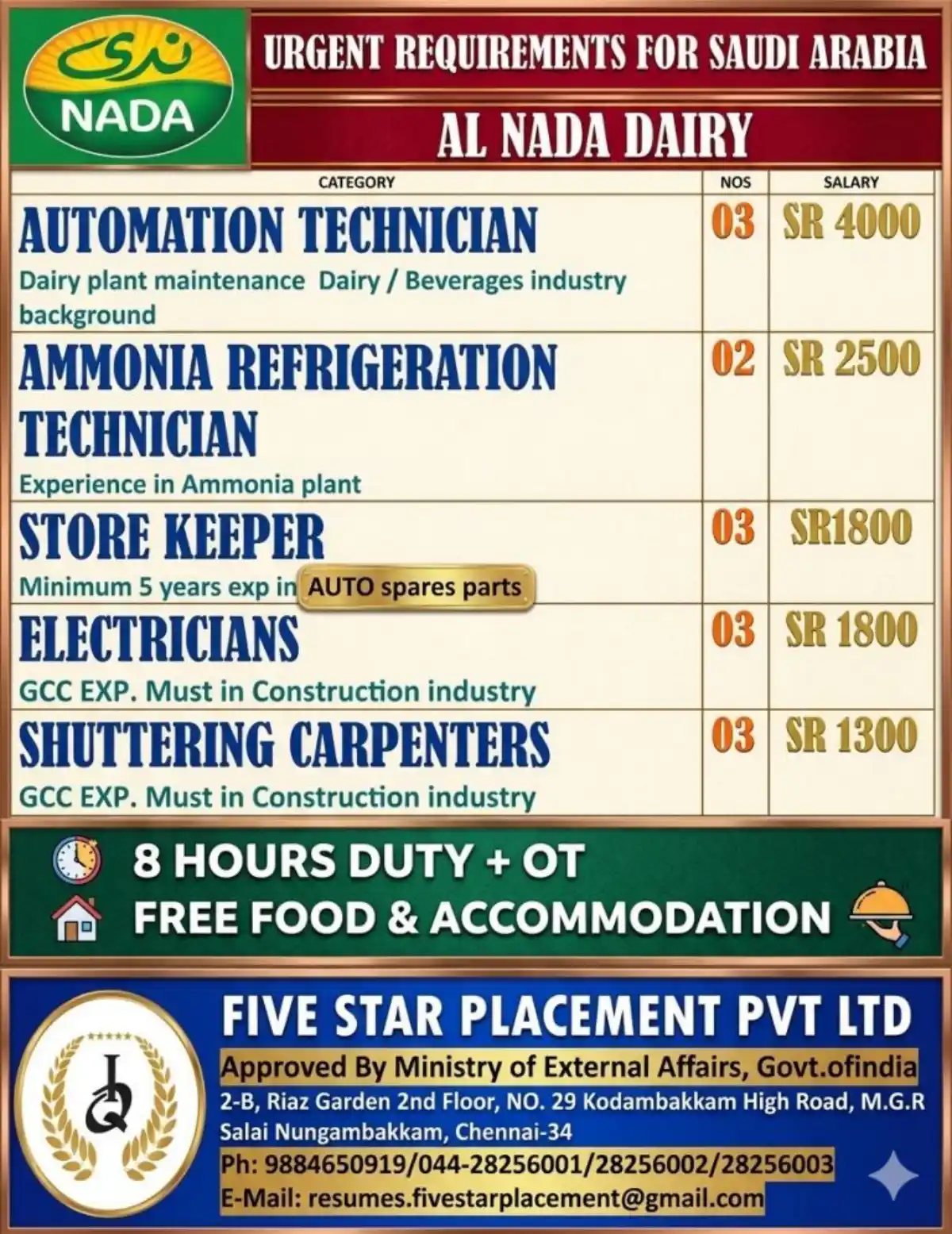 Urgent Saudi Jobs – Dairy & Construction