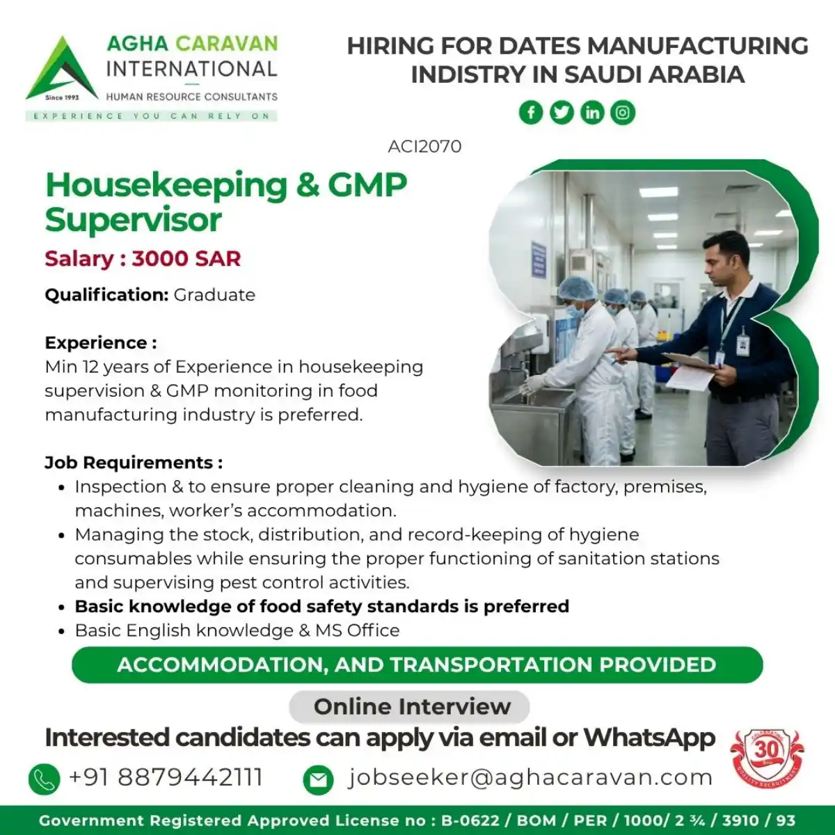 Housekeeping & GMP Supervisor – Saudi