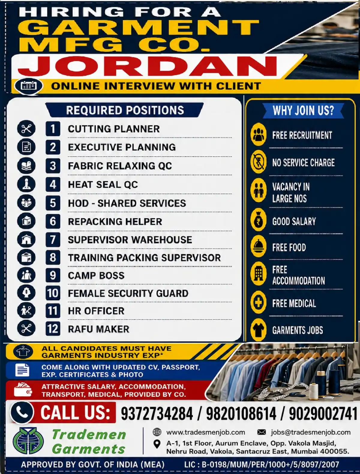 Garment Jobs Jordan – Online Interview