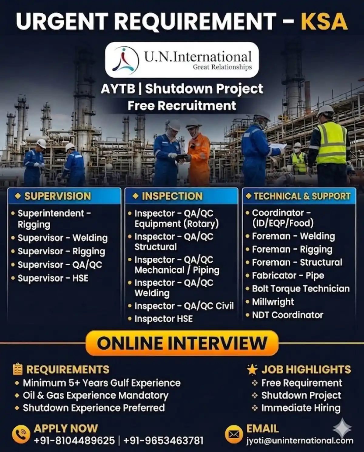 KSA Shutdown Project Jobs