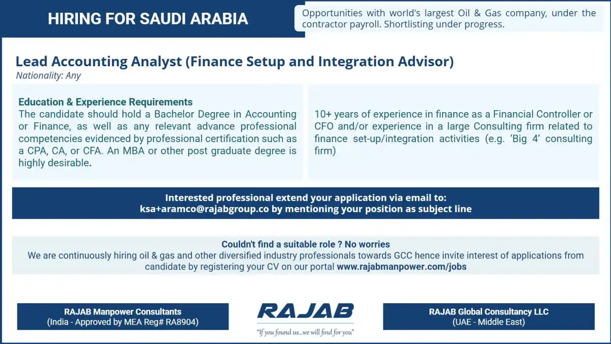 Lead Accounting Analyst – Saudi Arabia