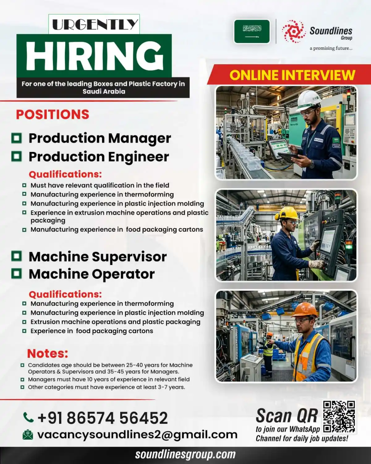 Urgent Hiring: Plastic Factory Jobs Saudi Arabia