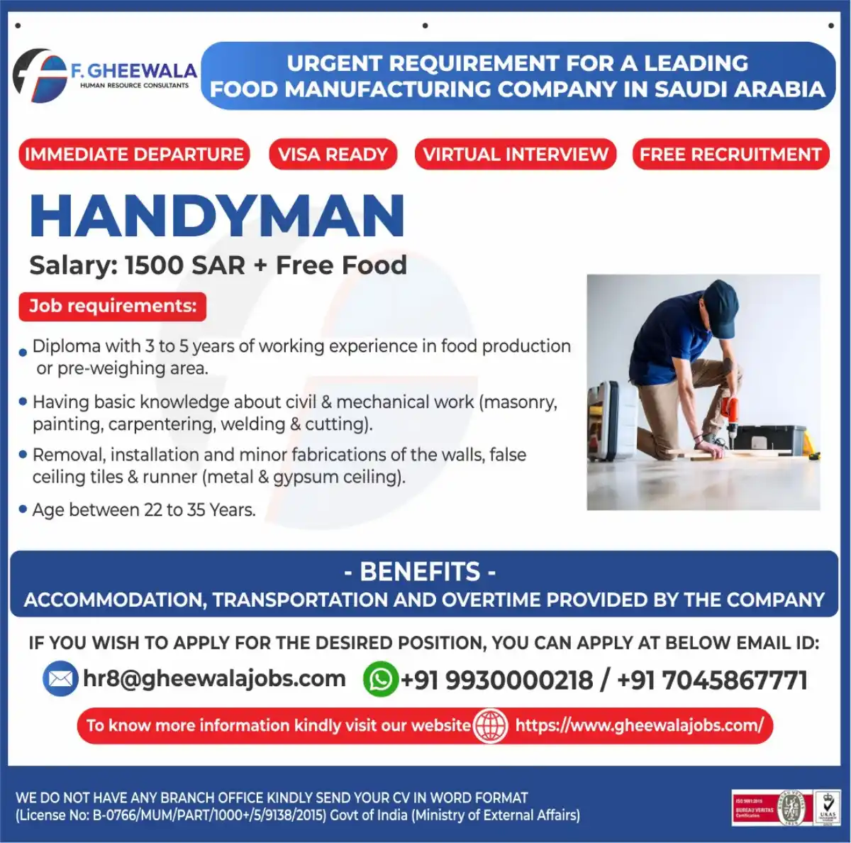 Handyman Job Saudi Arabia – Urgent
