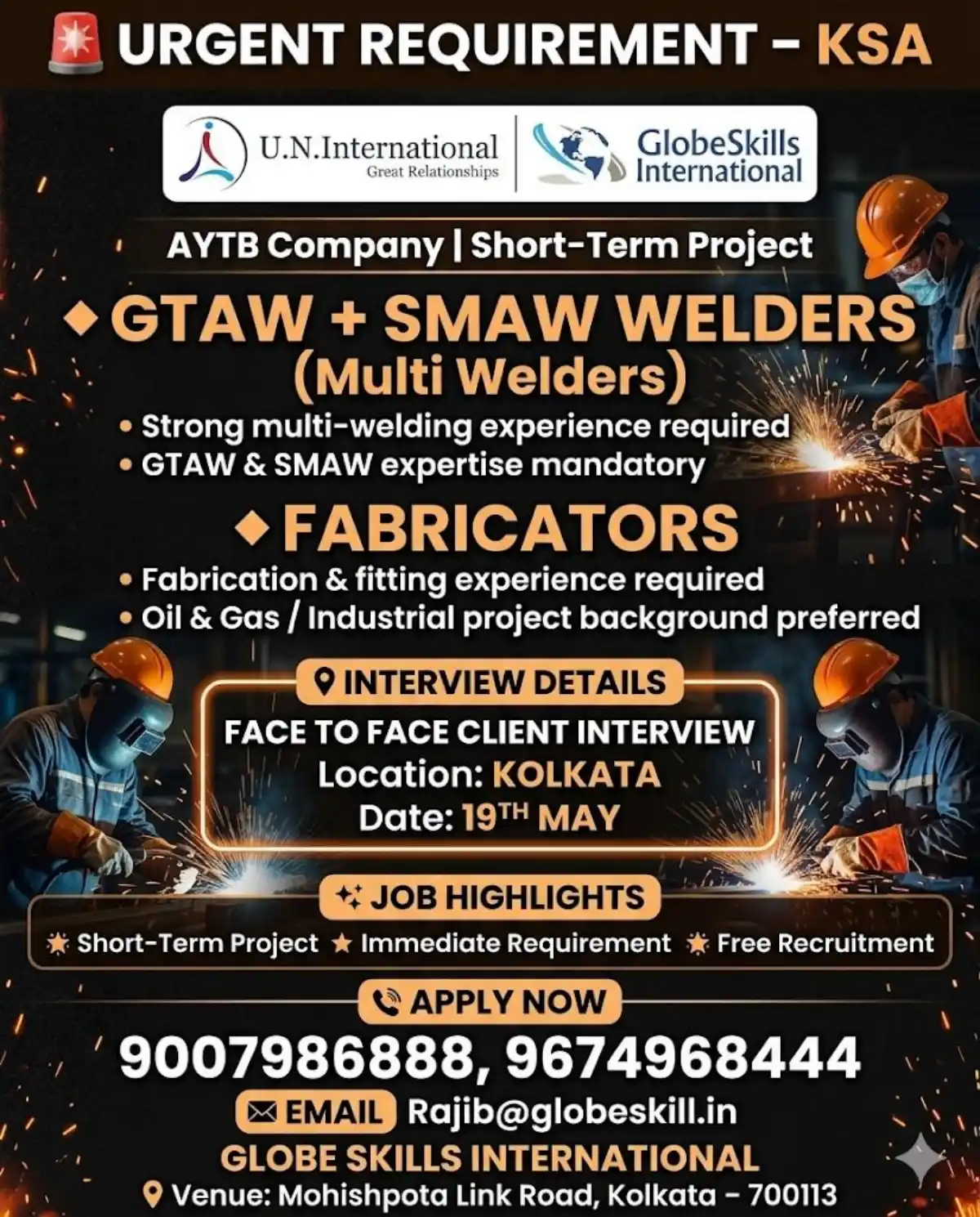 GTAW & SMAW Welders Required