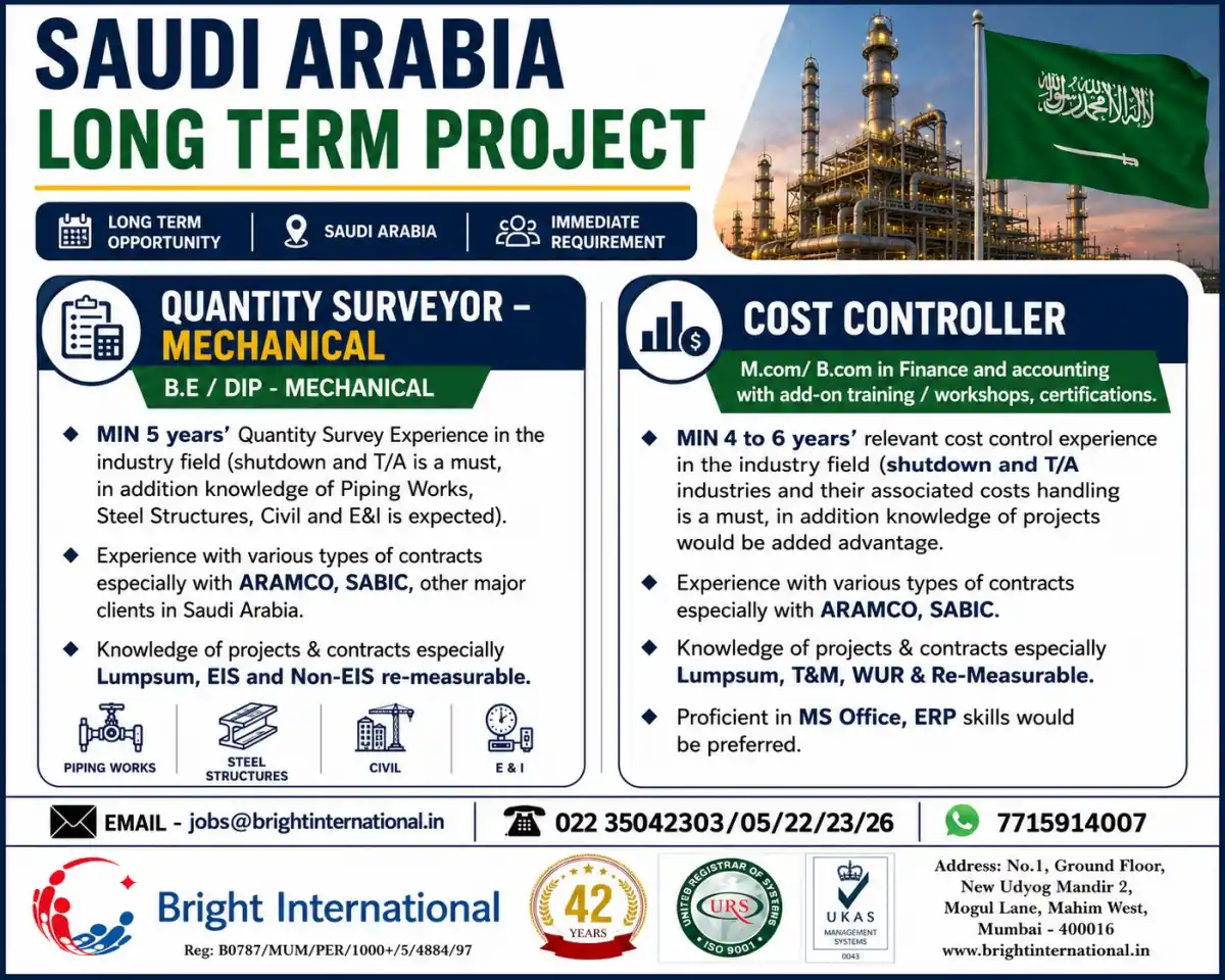 Quantity Surveyor & Cost Controller Jobs Saudi Arabia