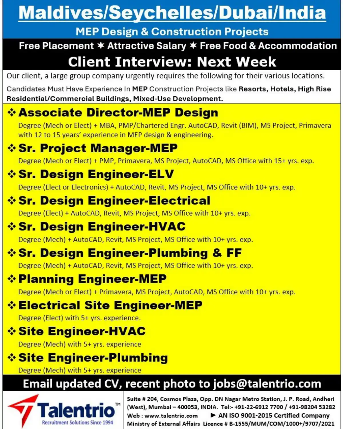 MEP Design & Construction Jobs