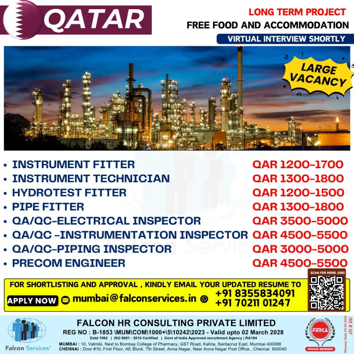 Qatar Jobs – Free Food & Accommodation