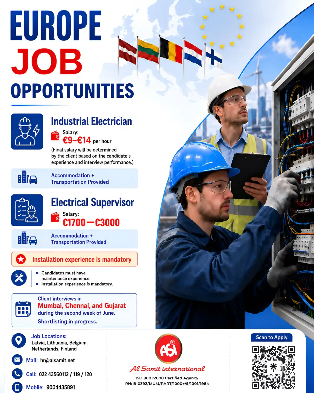 European Industrial Electrician & Supervisor Jobs