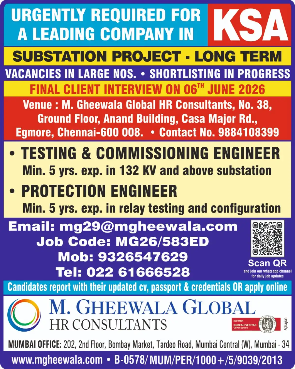 KSA Substation Job – Engineers Urgently Needed