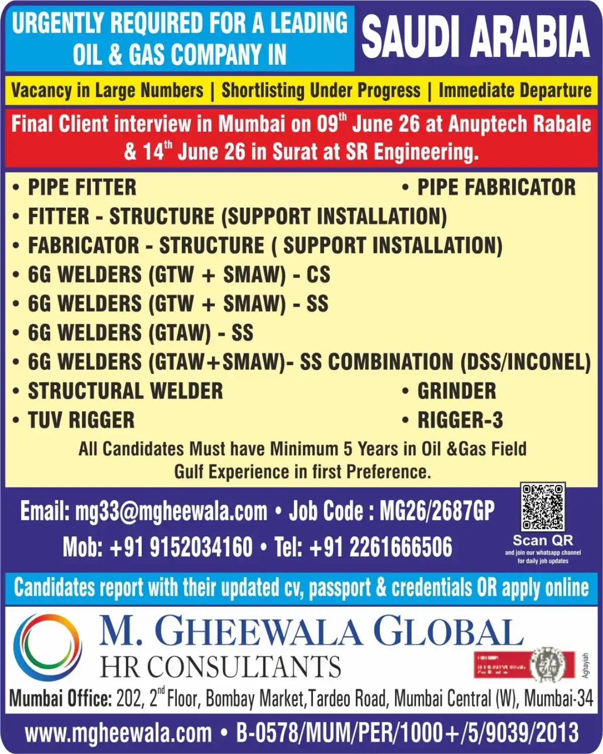 Urgent Oil & Gas Jobs Saudi Arabia