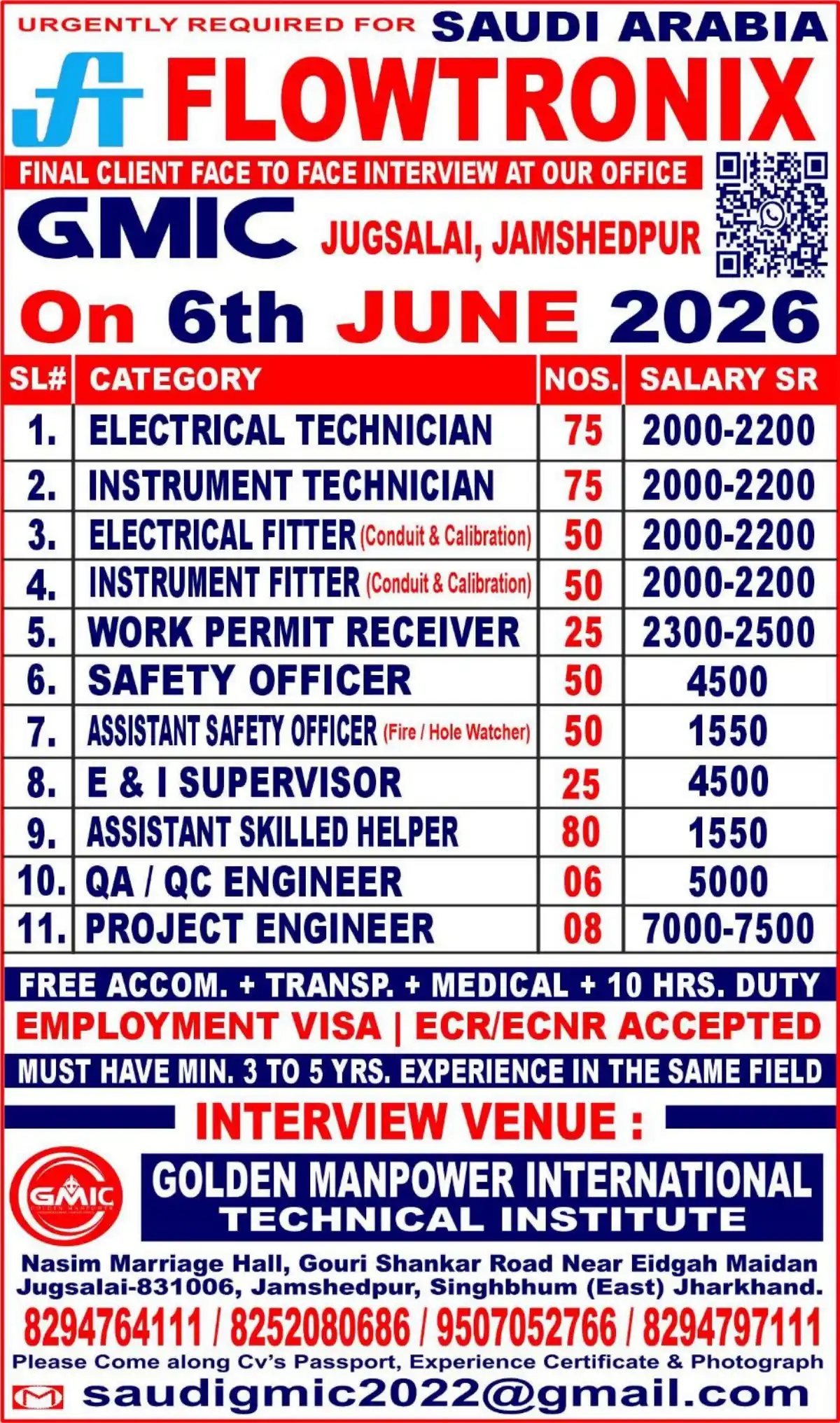 Saudi Arabia Jobs – GMIC Interview Jamshedpur 6 June 2026