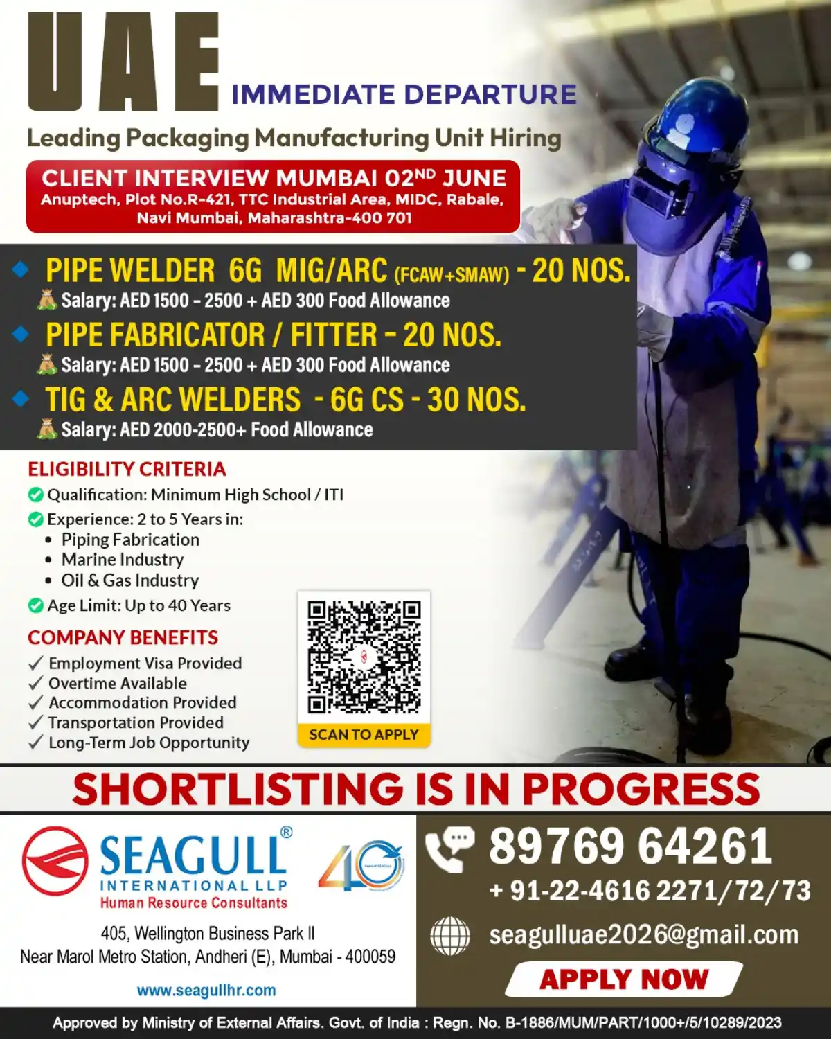 UAE Welding Jobs – Immediate Departure