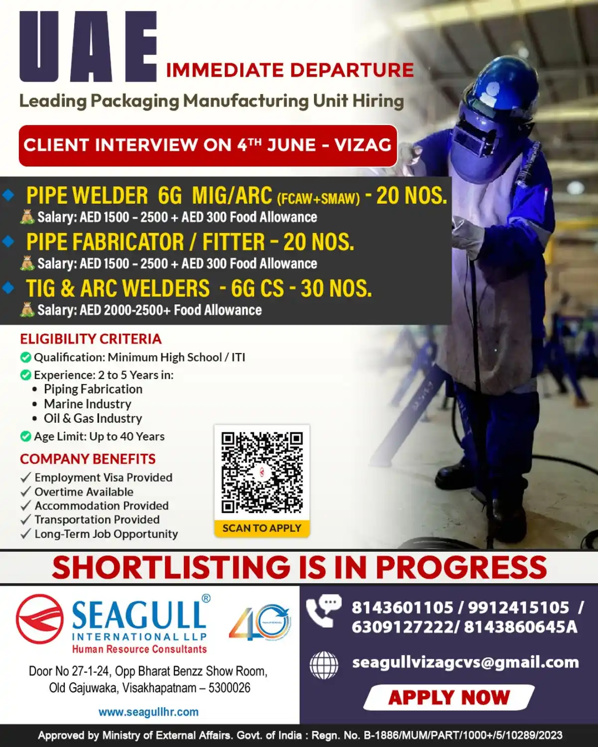 UAE Welder/Fabricator Jobs – Interview 4th June