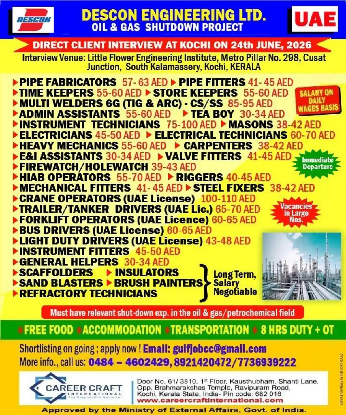 UAE Shutdown Project Jobs – Kochi Interview June 2026