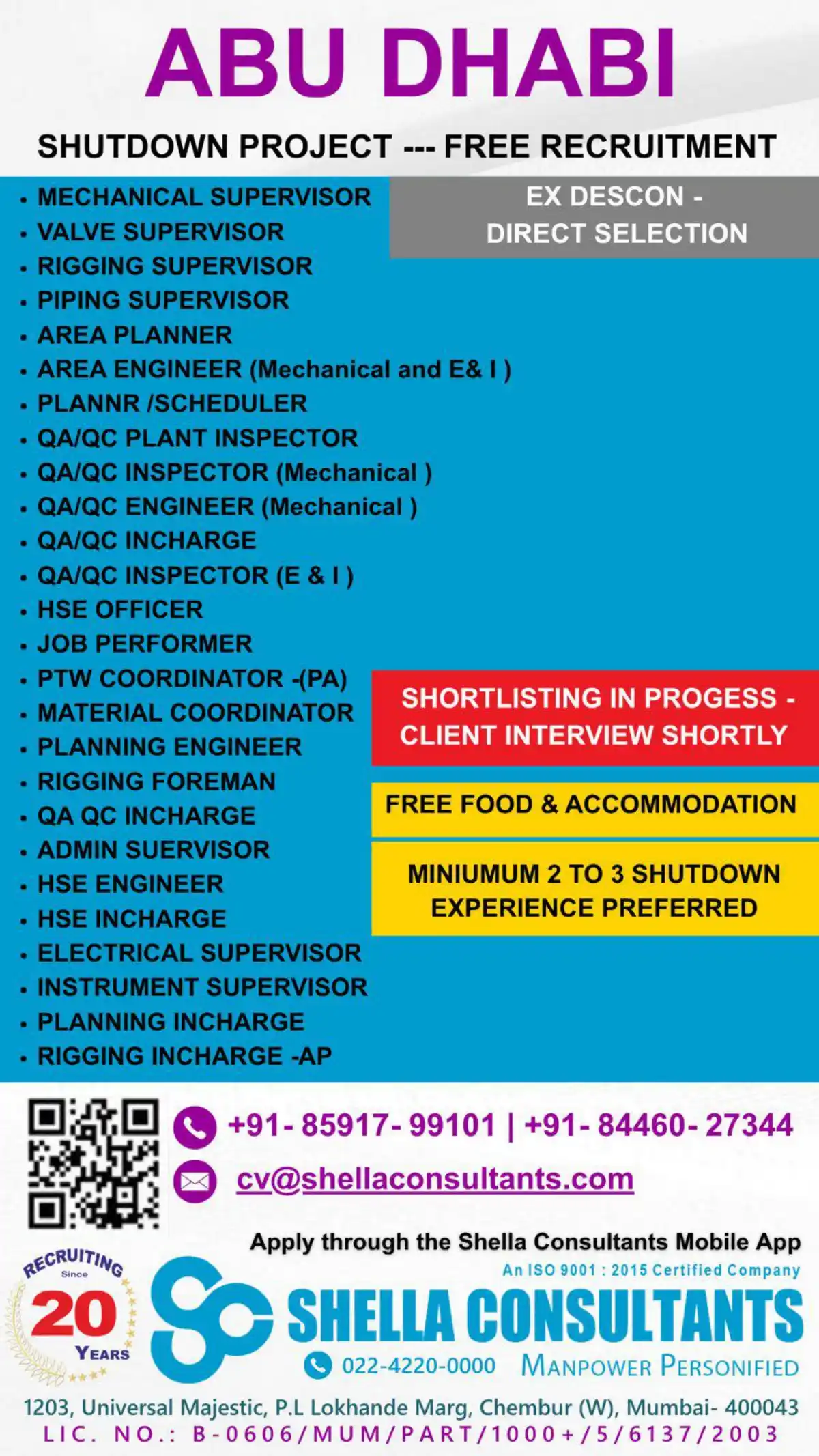 Abu Dhabi Shutdown Project Jobs