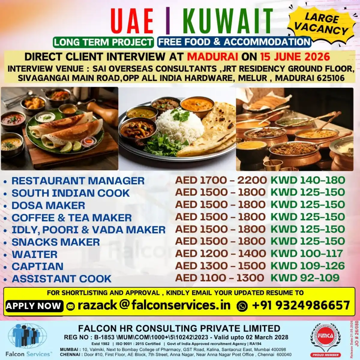 UAE Kuwait Restaurant Jobs Madurai Interview 2026