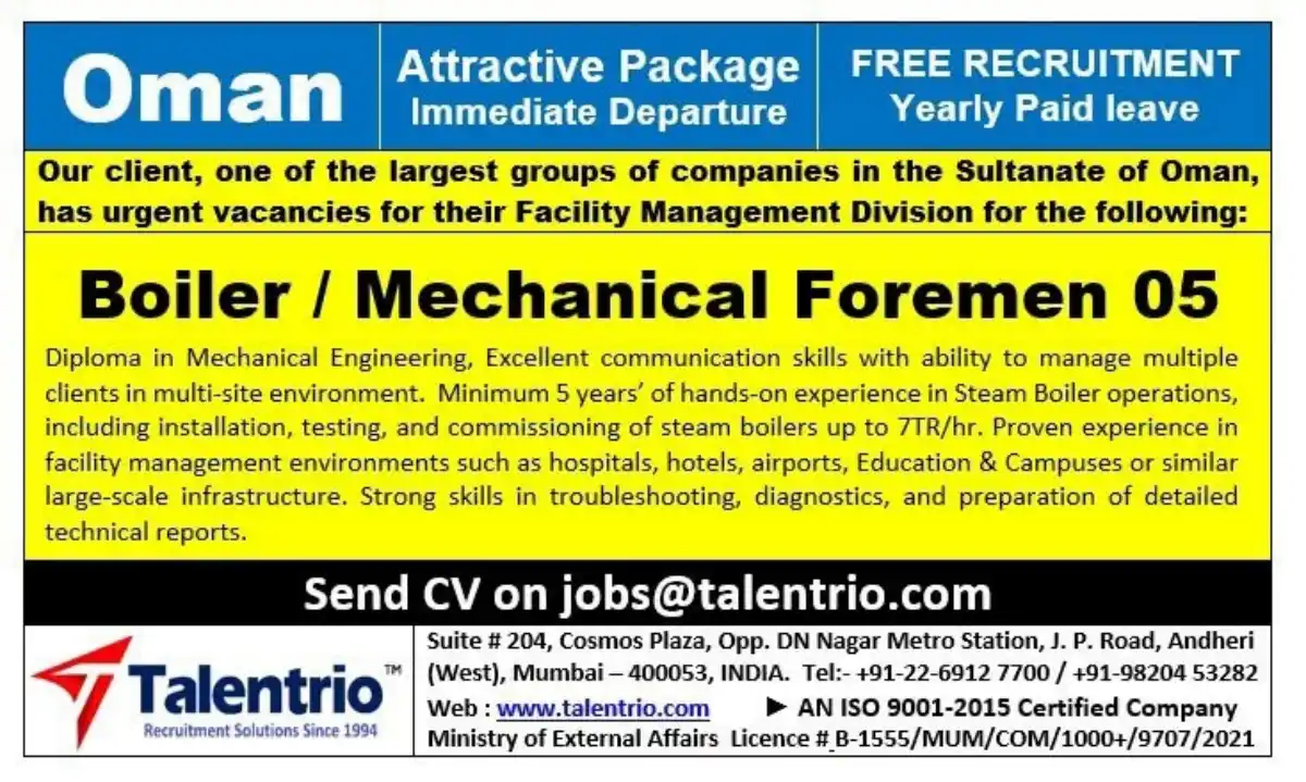 Boiler Foremen – Oman