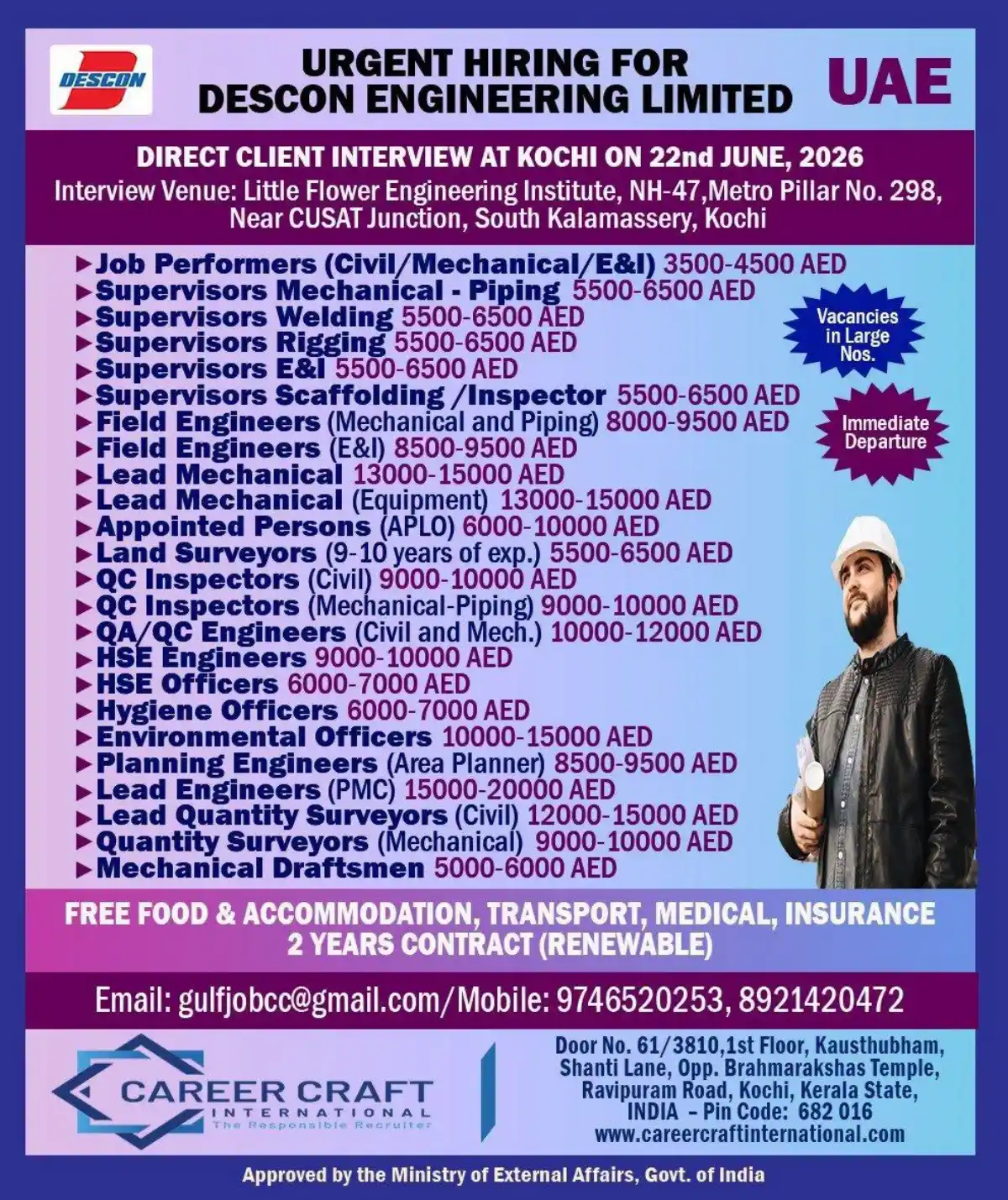 Descon Engineering UAE Kochi Interview June 2026
