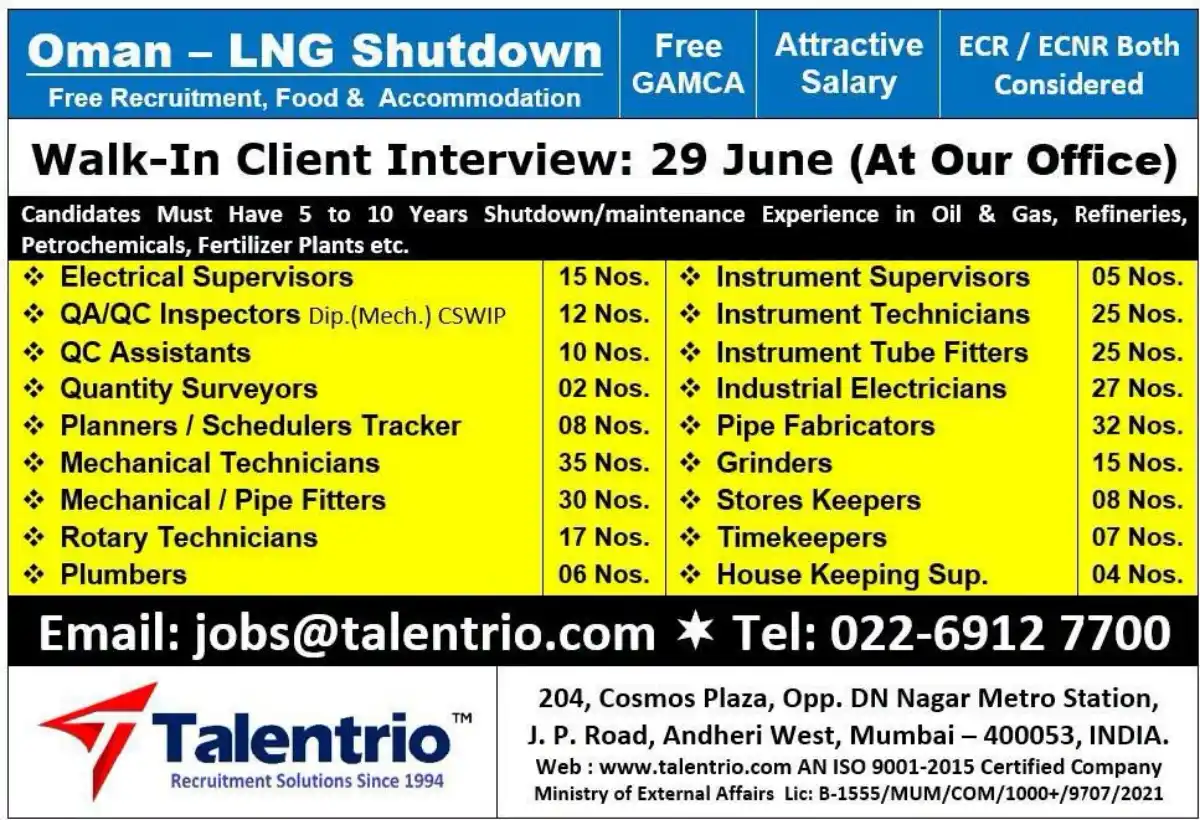 Oman LNG Shutdown Jobs