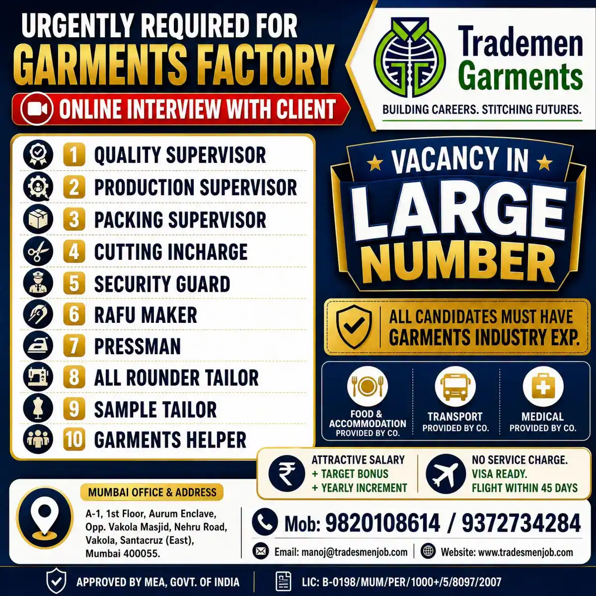 Urgent Garments Factory Jobs