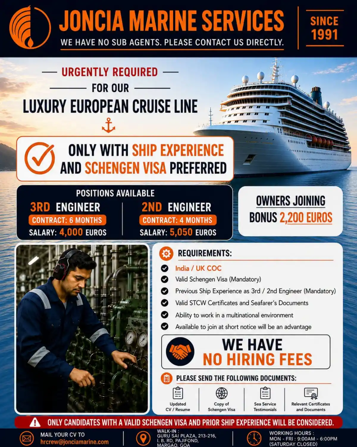 2nd & 3rd Engineer – Luxury Cruise Line